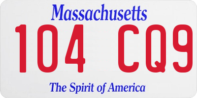 MA license plate 104CQ9
