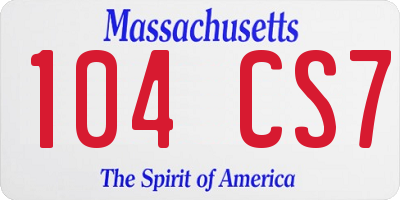 MA license plate 104CS7