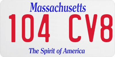 MA license plate 104CV8