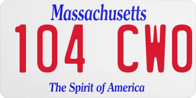 MA license plate 104CW0