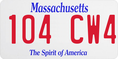 MA license plate 104CW4