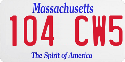 MA license plate 104CW5