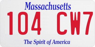 MA license plate 104CW7