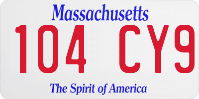 MA license plate 104CY9