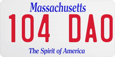 MA license plate 104DA0