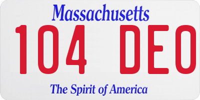 MA license plate 104DE0