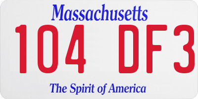 MA license plate 104DF3