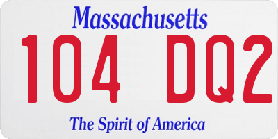 MA license plate 104DQ2