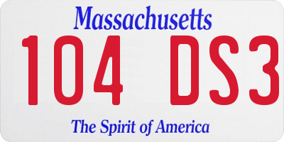 MA license plate 104DS3