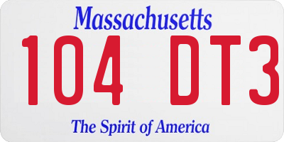 MA license plate 104DT3
