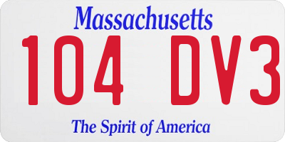MA license plate 104DV3