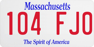 MA license plate 104FJ0