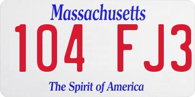 MA license plate 104FJ3
