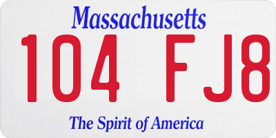 MA license plate 104FJ8