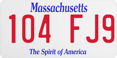 MA license plate 104FJ9
