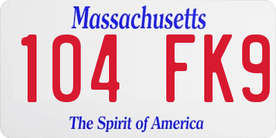 MA license plate 104FK9