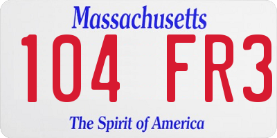 MA license plate 104FR3