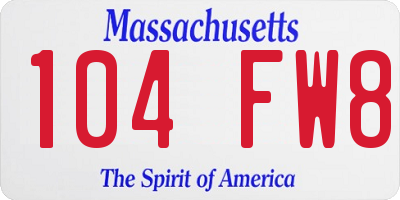 MA license plate 104FW8