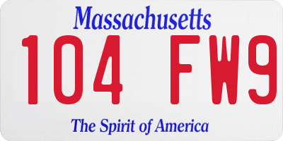 MA license plate 104FW9