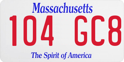 MA license plate 104GC8