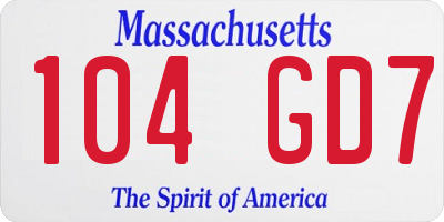 MA license plate 104GD7