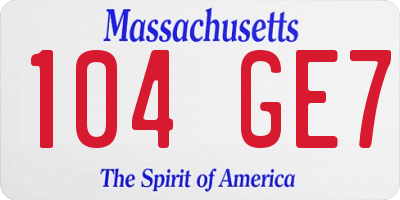 MA license plate 104GE7