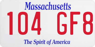 MA license plate 104GF8