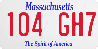 MA license plate 104GH7