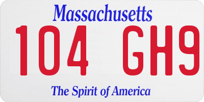 MA license plate 104GH9