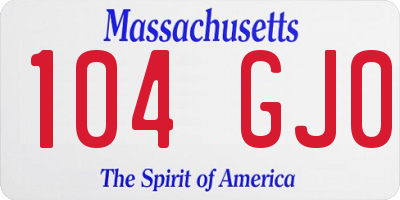 MA license plate 104GJ0