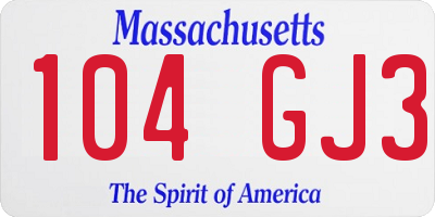 MA license plate 104GJ3