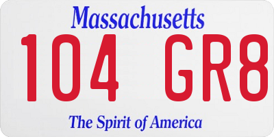 MA license plate 104GR8
