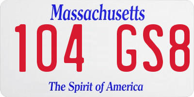 MA license plate 104GS8