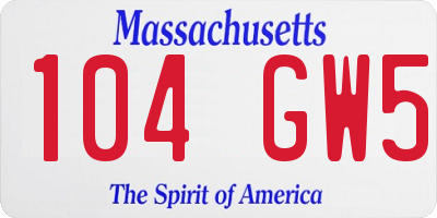 MA license plate 104GW5