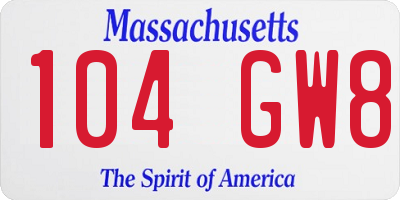 MA license plate 104GW8