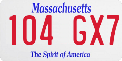 MA license plate 104GX7
