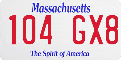 MA license plate 104GX8