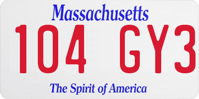 MA license plate 104GY3