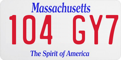 MA license plate 104GY7