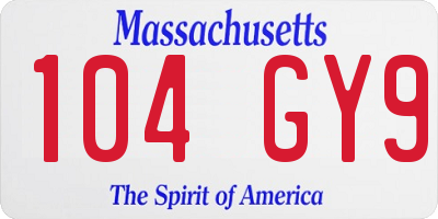 MA license plate 104GY9