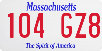 MA license plate 104GZ8