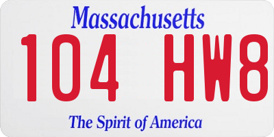 MA license plate 104HW8