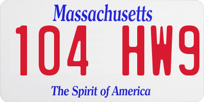 MA license plate 104HW9