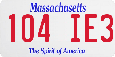 MA license plate 104IE3