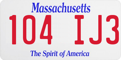 MA license plate 104IJ3