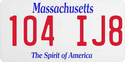 MA license plate 104IJ8