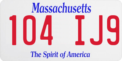 MA license plate 104IJ9
