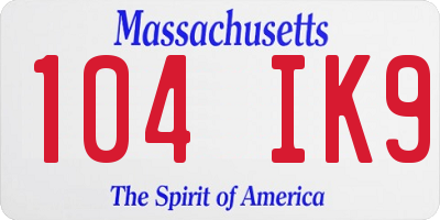 MA license plate 104IK9