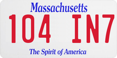 MA license plate 104IN7