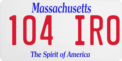 MA license plate 104IR0